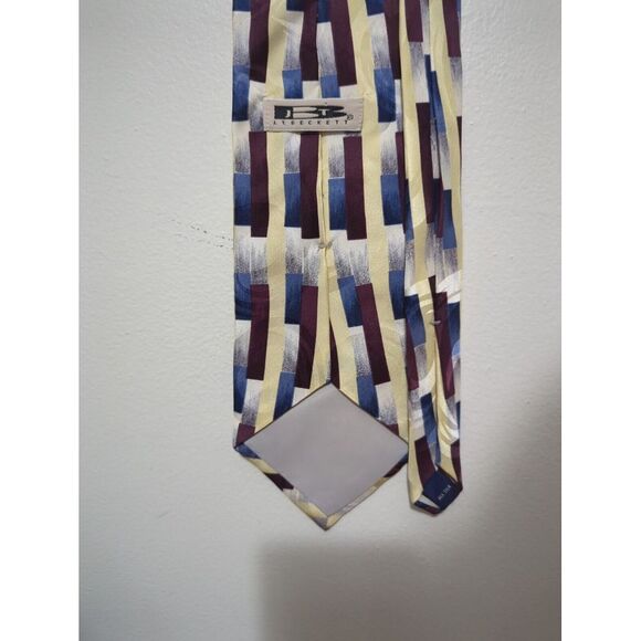 Vintage Jbt Lt. Beckett Mens Block Pattern Geometric Yellow Maroon All Silk‎ - Picture 3 of 6